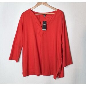 Lauren Ralph Lauren NEW Red Top Sz 2x Cotton Linen V-Neck 3/4 Slv Preppy Classic